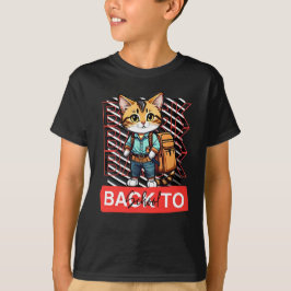 Gato giro de volta para camiseta escolar