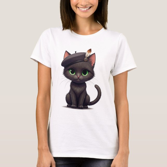 Gato giro na camiseta Beret (Frente)
