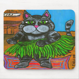 Gato gordo em uma saia de Hula em um mousepad do