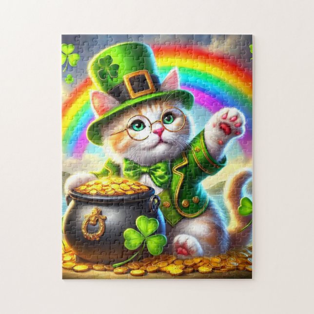 Gato Irlandês com Pote Dourado e Quebra-cabeça Arc (Vertical)