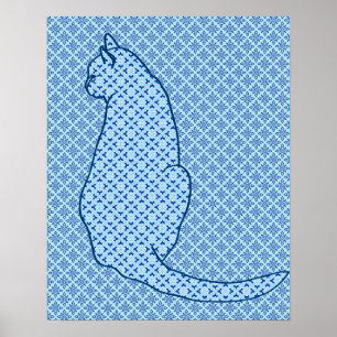 Gato japonês - impressão azul do quimono