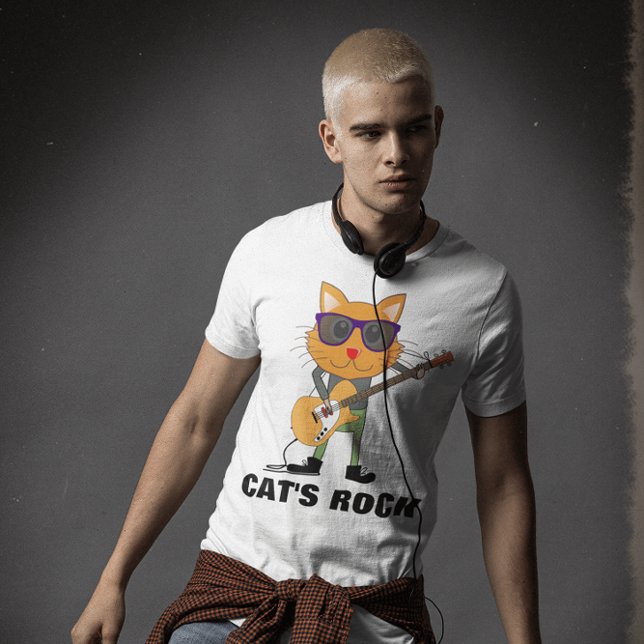 GATO JOGANDO GUITAR GATO ROCK T-Shirts Camisetas (Criador carregado)