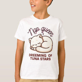 Gato Kawaii Engraçado Nap Queen T-Shirt