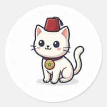 Gato Kawaii Marroquino Fofo com Adesivo Fez
