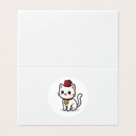 Gato Kawaii Marroquino Fofo com Adesivo Fez