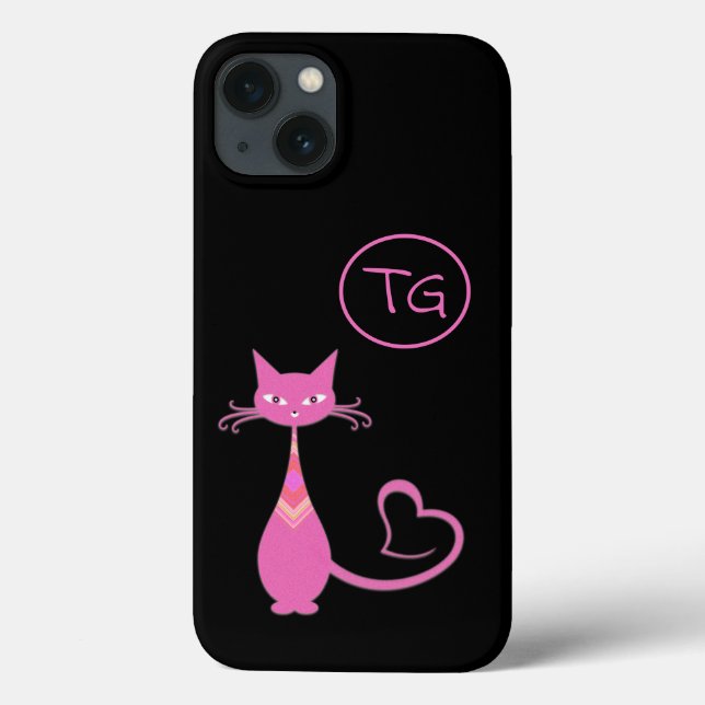 Gato Kitty Rosa Clássico Retro Monograma de Coraçã (Verso)