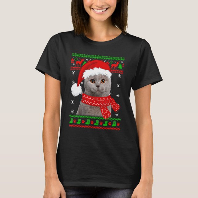 Gato Kitty Suéter Feio Natal Amante de Gatos Pai d (Frente)