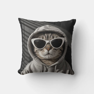 Gato Legal com Capuz e Óculos de Sol Almofada de A