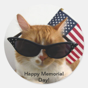 Gato legal do Memorial Day feliz com etiqueta da