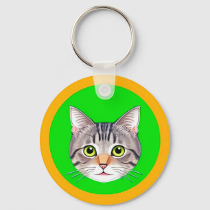 Gato Listrado Moldura Circular Chaveiro de Pet Fof