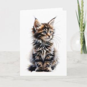 Gato Maine Coon Fofo de Cabelo Comprido Cartão de 