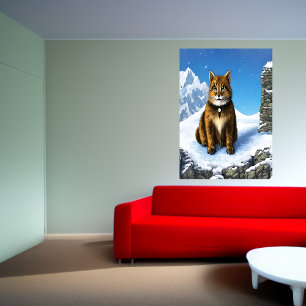 Gato marrom na neve AI Art Poster