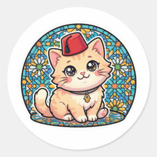 Gato Marroquino Kawaii Fofo com Adesivo Tarboush V