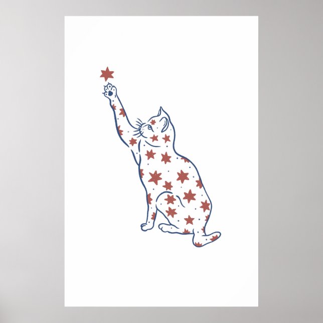 Gato Minimalista Atingindo Impressão Whimsical (Frente)