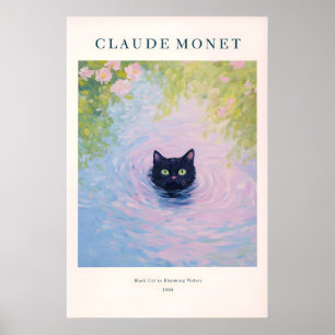 Gato Monet Impressão de Arte Gato Preto no Lago, F