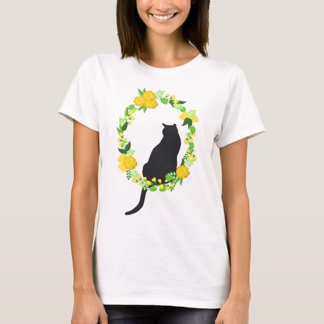 Gato na camisa floral da grinalda (Frente)