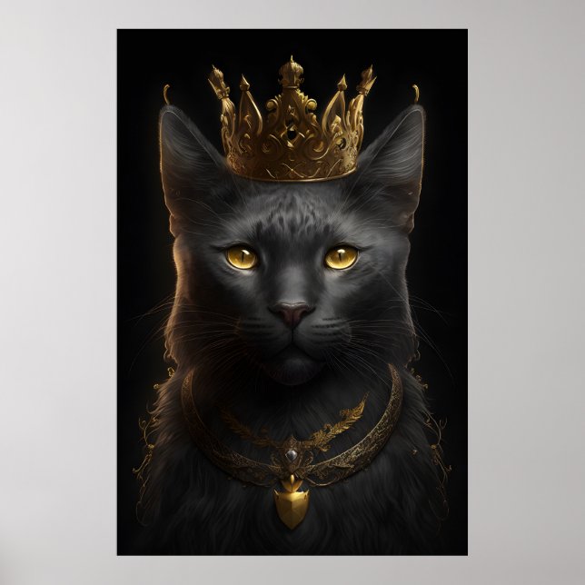 Gato negro com coroa - Poster Wall art (Frente)