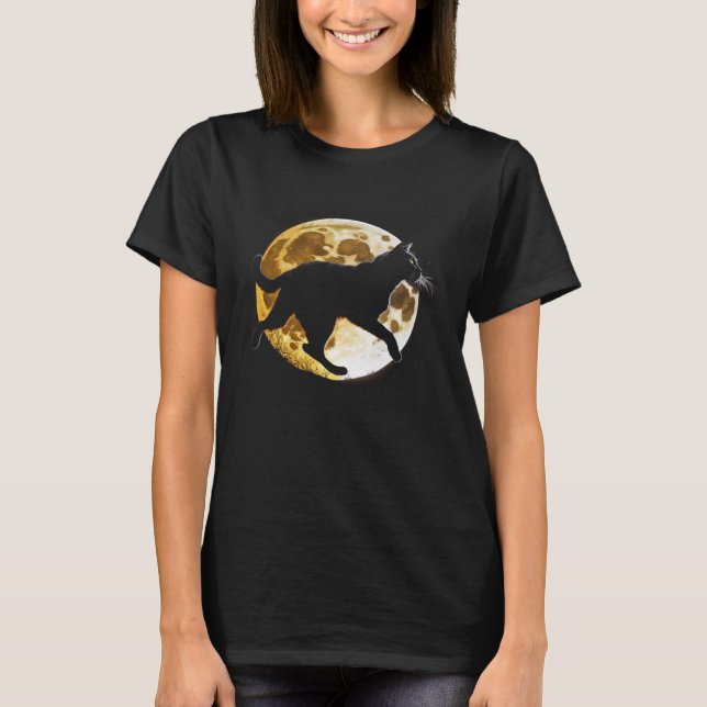 Gato Negro Correndo Camisetas Gráficas Moon Homens (Frente)