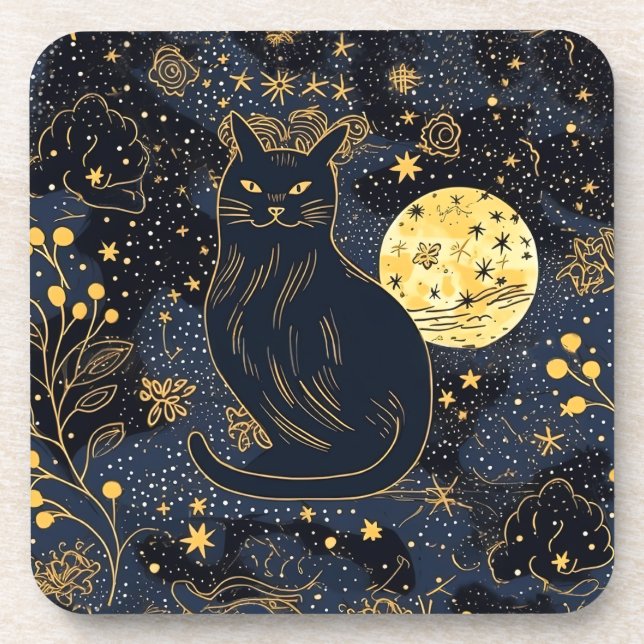 Gato Negro da Porta copos do céu estrelado (Frente)