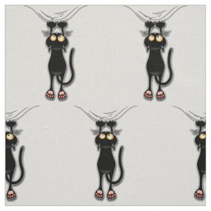 Gato Negro Divertido Abaixo Tecido de Linhagem