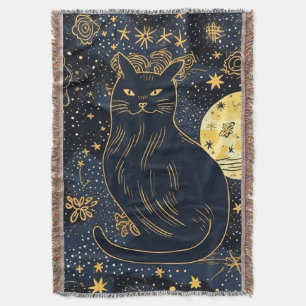 Gato Negro do céu estrelado lança cobertor