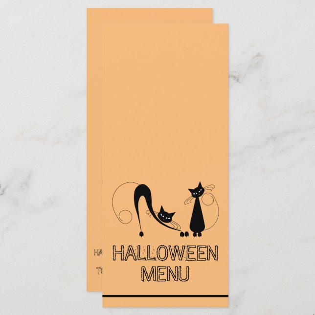 Gato Negro Elegante, Menu Halloween (Frente/Verso)