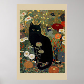 Gato Negro Em Um Poster De Jardim