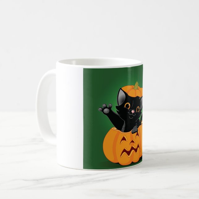 Gato Negro Em Uma Caneca De Abóbora (Frente Esquerda)