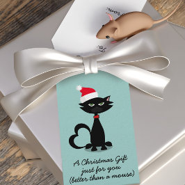 Gato Negro em uma etiqueta de presente de Natal do