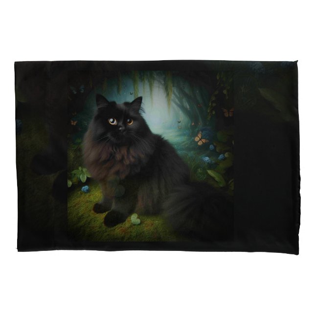 Gato Negro Fluffy na Mistura Woods (Frente)