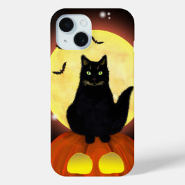 Gato Negro Halloween com abóbora