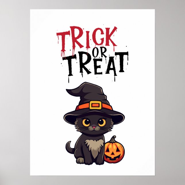 Gato Negro Jack O' Lanterna Trick ou Treine Poster (Frente)