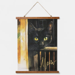 Gato Negro na Madeira de Porco Tapeçaria Arte de P