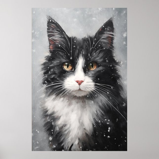 Gato negro na poster de neve (Frente)
