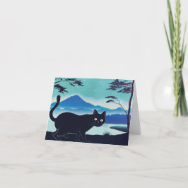 Gato negro nebuloso por um cartão de saudação do l