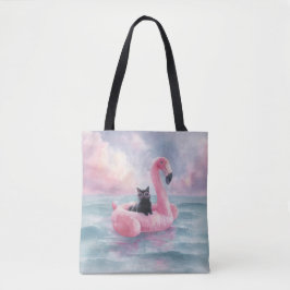 Gato Negro Whimsso na Flamingo Float Bolsa