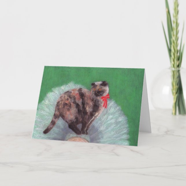 Gato no Cartão de Natal de Árvore (Frente)