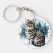 Gato no Chaveiro de acrílico redondo Snow 3