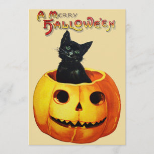 Gato no Convite para Festa de Halloween de Pumpkin