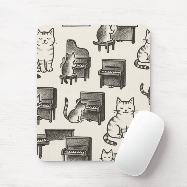 Gato no Mouse pad de Piano (Com mouse)