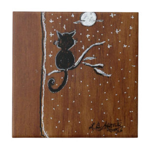 Gato num Limbo com Azulejo de Lua Cerâmica