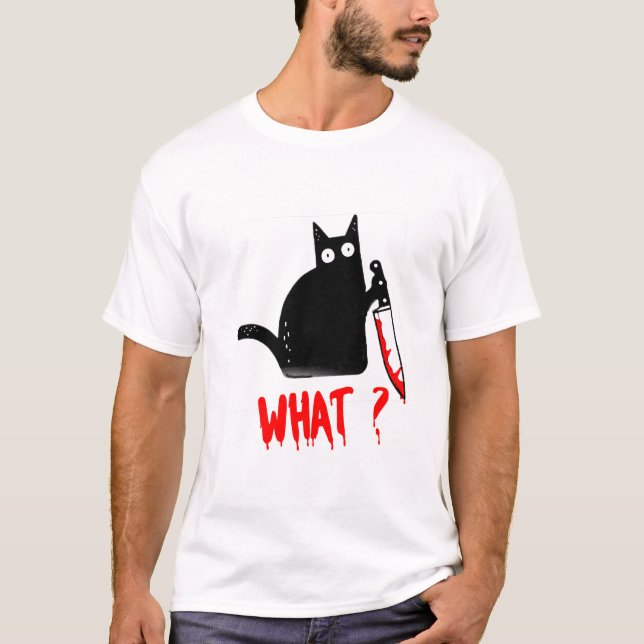Gato o quê? Gato Preto Assassino com t-shirt de fa (Frente)