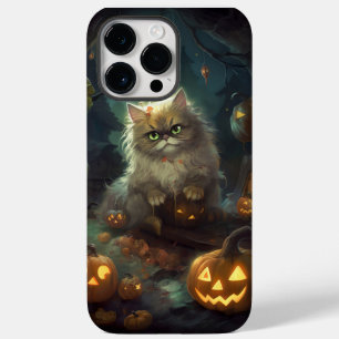 Gato Persa do Halloween Com Pumpkins Assustado
