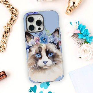 Gato Persa Floral Azul