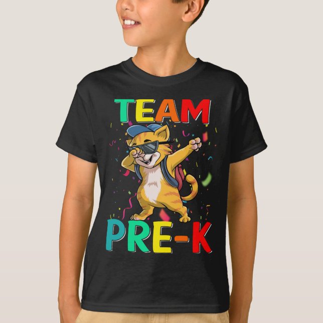 Gato Pré-K Da Equipe De Volta À Camisa De T Da Esc (Frente)