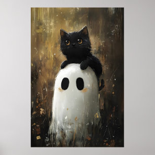 Gato Preto Abraça Impressão de Fantasma Fofo, Hall