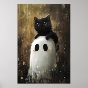 Gato preto abraça impressão de fantasma fofo, Hall