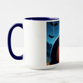 Gato Preto Assustador na Caneca de Abóbora