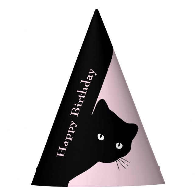 Gato Preto Astuto Chapéu Rosa de Festa (Frente)