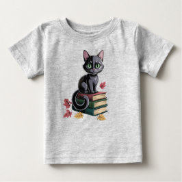 Gato preto bonito em livros Toddler T-Shirt